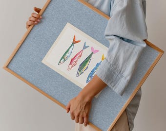 Sardines Wall Art Colorful Fish Artwork Vintage Kitchen Decor Coastal Food Print Mediterranean Fish Poster Retro Digital Download