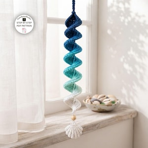 Crochet Wind Spinner Pattern PDF, Ocean Breeze Seashell Spiral, Coastal Porch Decor Digital Download