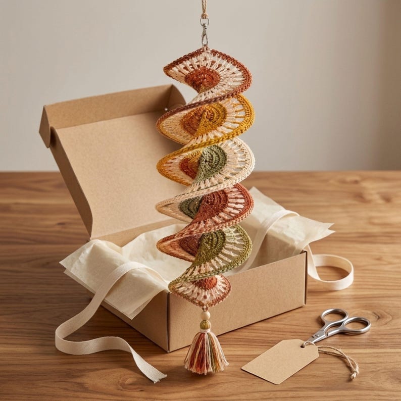 Crochet Wind Spinner Pattern PDF, Boho Twister Spiral Hanging Decor, 3D Crochet Mobile Tutorial, Porch and Home Ornament