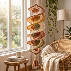 Crochet Wind Spinner Pattern PDF, Boho Twister Spiral Hanging Decor, 3D Crochet Mobile Tutorial, Porch and Home Ornament