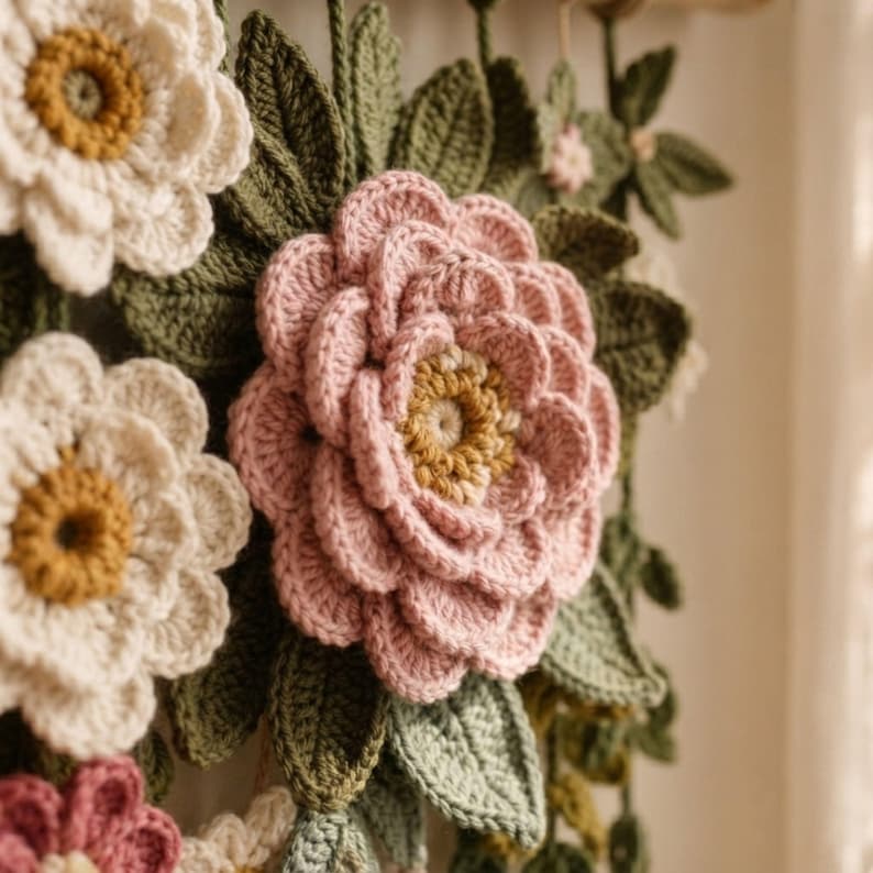Boho Crochet Floral Wall Hanging Pattern PDF, Botanical Flower Wall ...