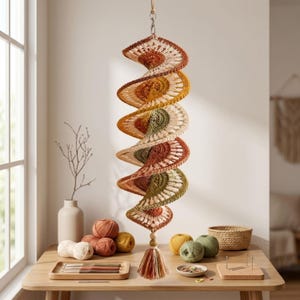 Crochet Wind Spinner Pattern PDF, Boho Twister Spiral Hanging Decor, 3D Crochet Mobile Tutorial, Porch and Home Ornament