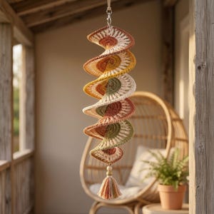 Crochet Wind Spinner Pattern PDF, Boho Twister Spiral Hanging Decor, 3D Crochet Mobile Tutorial, Porch and Home Ornament