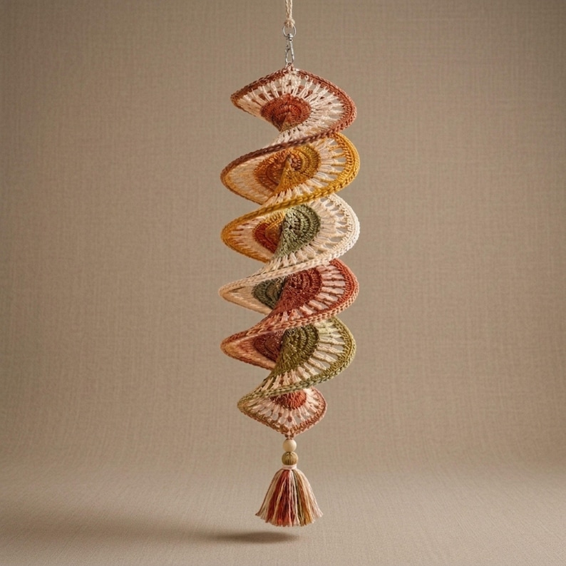 Crochet Wind Spinner Pattern PDF, Boho Twister Spiral Hanging Decor, 3D Crochet Mobile Tutorial, Porch and Home Ornament