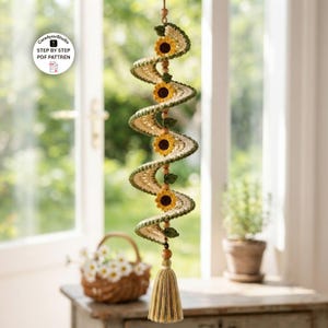 Sunflower Crochet Wind Spinner Pattern PDF, Spiral Garden Hanging Decor, Beginner-Friendly Crochet Tutorial