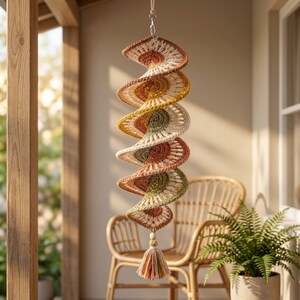 Crochet Wind Spinner Pattern PDF, Boho Twister Spiral Hanging Decor, 3D Crochet Mobile Tutorial, Porch and Home Ornament
