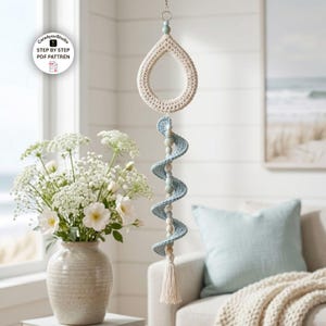 Crochet Wind Spinner Pattern PDF, Coastal Teardrop Spiral Hanging Decor with Beads
