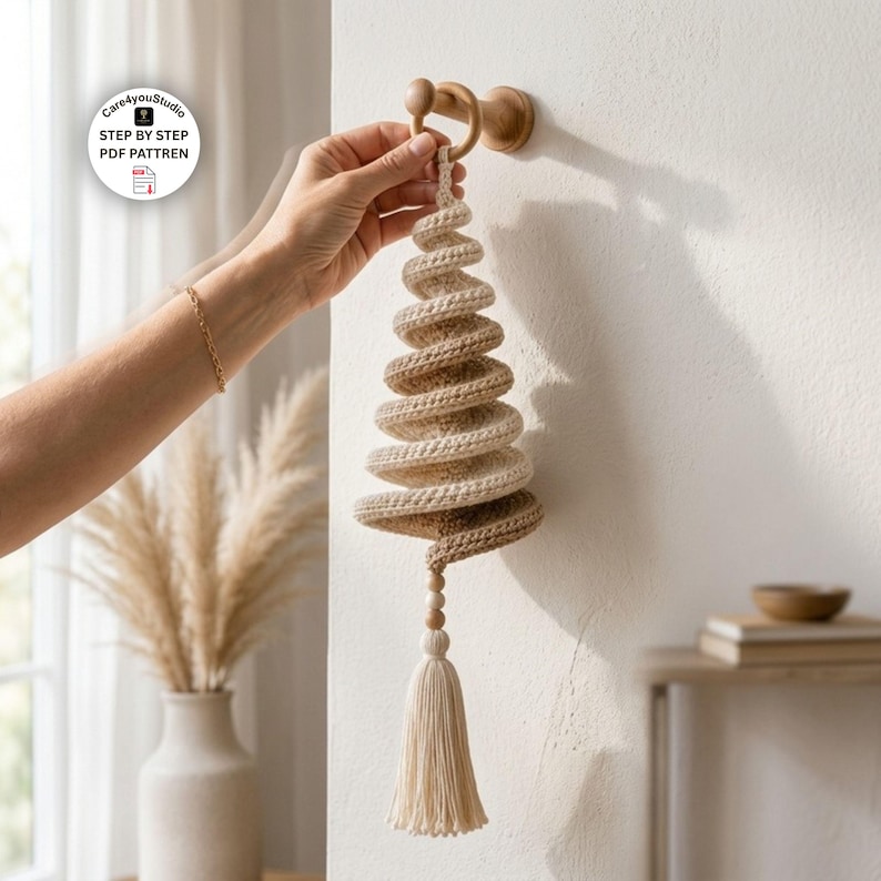 Crochet Spiral Tree Pattern PDF, Modern Boho Wall Hanging Pattern, Twisted Crochet Tree Decor, Wind Spinner Crochet Pattern, Home Decor DIY image 5