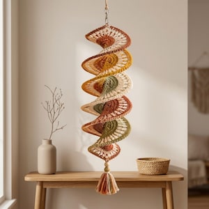 Crochet Wind Spinner Pattern PDF, Boho Twister Spiral Hanging Decor, 3D Crochet Mobile Tutorial, Porch and Home Ornament