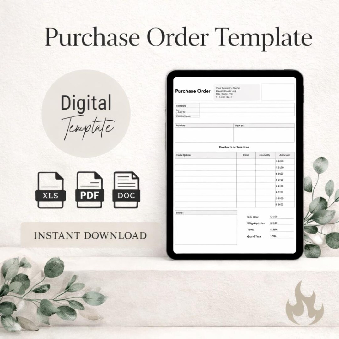 Editable Purchase Order Template: Business PO Form (PDF, Word, Excel ...