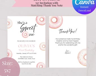 Sweet One Donut First Birthday Invitation Template (Digital Download)