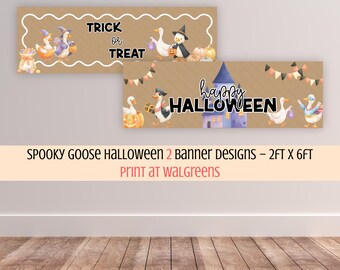 Spooky Goose Halloween Banner, 2 x 6 ft sign, Editable Canva Template (2 Designs)