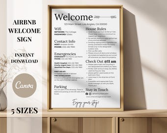 Editable Airbnb Welcome Sign Template, Wifi Information, Summer Vacation Rental House Rule, Things to Know Mountain Cabin (Digital Download)