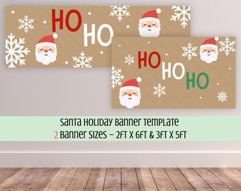 Editable Holiday Banner Template, Santa Ho Ho Ho Sign, Merry Christmas Home Decor, Printable Canva Template (Digital Download)