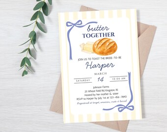 Butter Together Bridal Shower Invitation, Bread and Butter Invite, Editable Printable Canva Template (Digital Download)