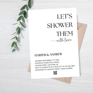Minimal Bridal Shower Invitation, Sophisticated Script Wedding Shower Invite, Modern Simple Black and White Elegant, Editable Canva Template