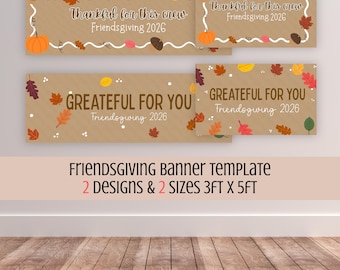 Friendsgiving Banner, Thanksgiving Photo Backdrop, Dessert Table Decor, Customizable Plaid Fall Autumn Banner, Editable Canva Template
