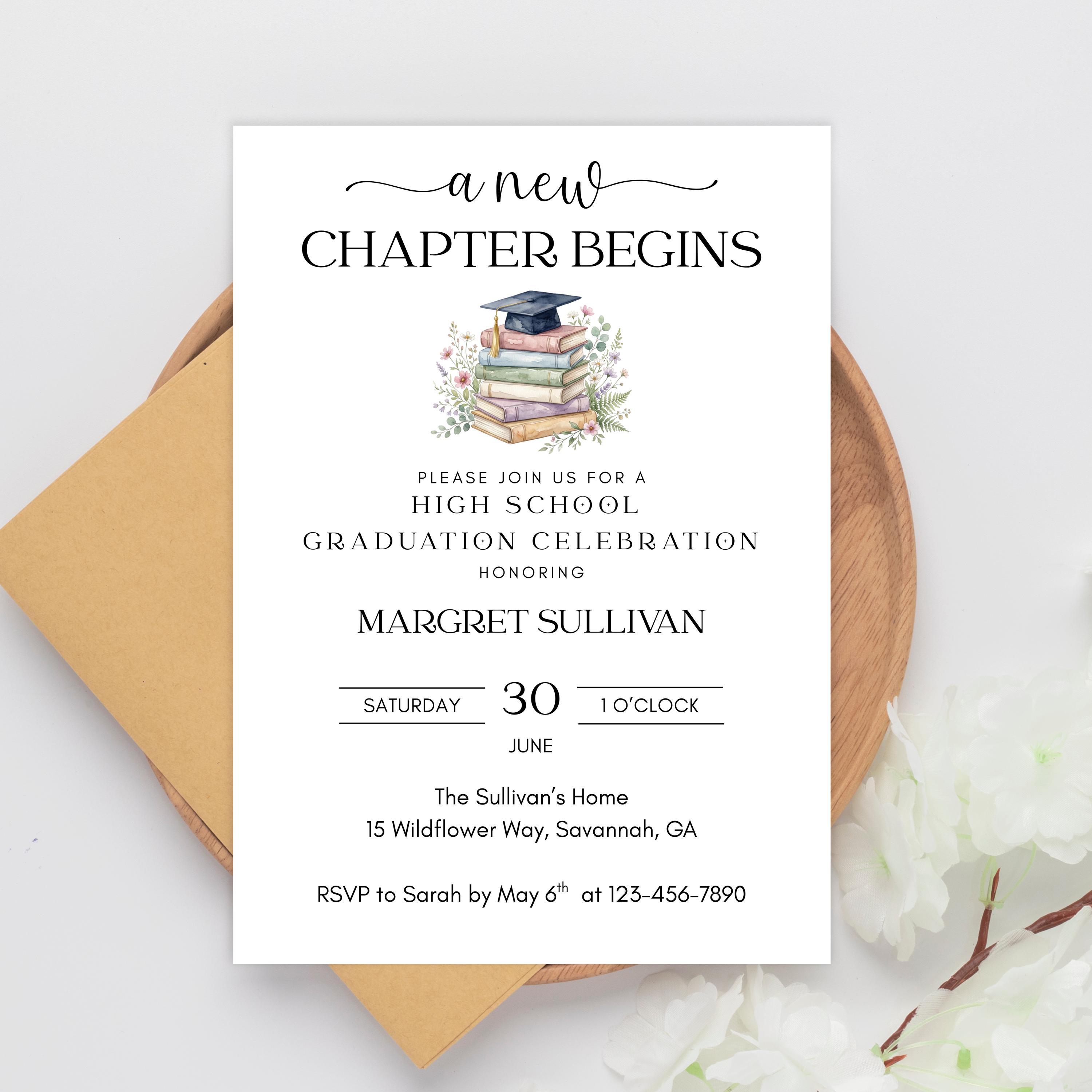 Editable, A New Chapter Begins Graduation Party Invitation, Bookish ...
