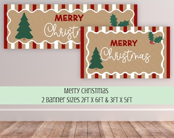 Editable Merry Christmas Banner Template, Holiday Party Decor, Editable Canva Template (Digital Download)