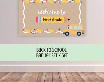 Welcome to First Grade Brown Banner, Back to School Welcome Sign, Classroom Decor, Editable Printable Canva Templates, (Digital Download)