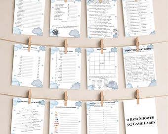 Vintage Airplane Baby Shower Games Bundle, 11 Editable Games, Printable Canva Template (Digital Download)