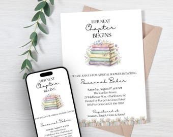 Bridal Shower Invitation, Her Next Chapter Begins Wedding Shower Invite, Vintage Storybook, Editable Printable Template (Digital Download)