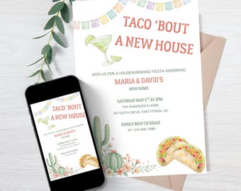 Taco 'Bout a Fiesta Cactus watercolor Home Warming Fiesta Invitation Template Instant Download Editable Printable Invite