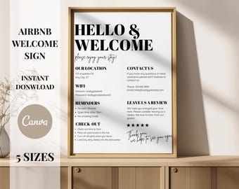 Editable Airbnb Welcome Sign Template, VRBO Vacation Rental House Rules Poster, Beach House Information (Digital Download)