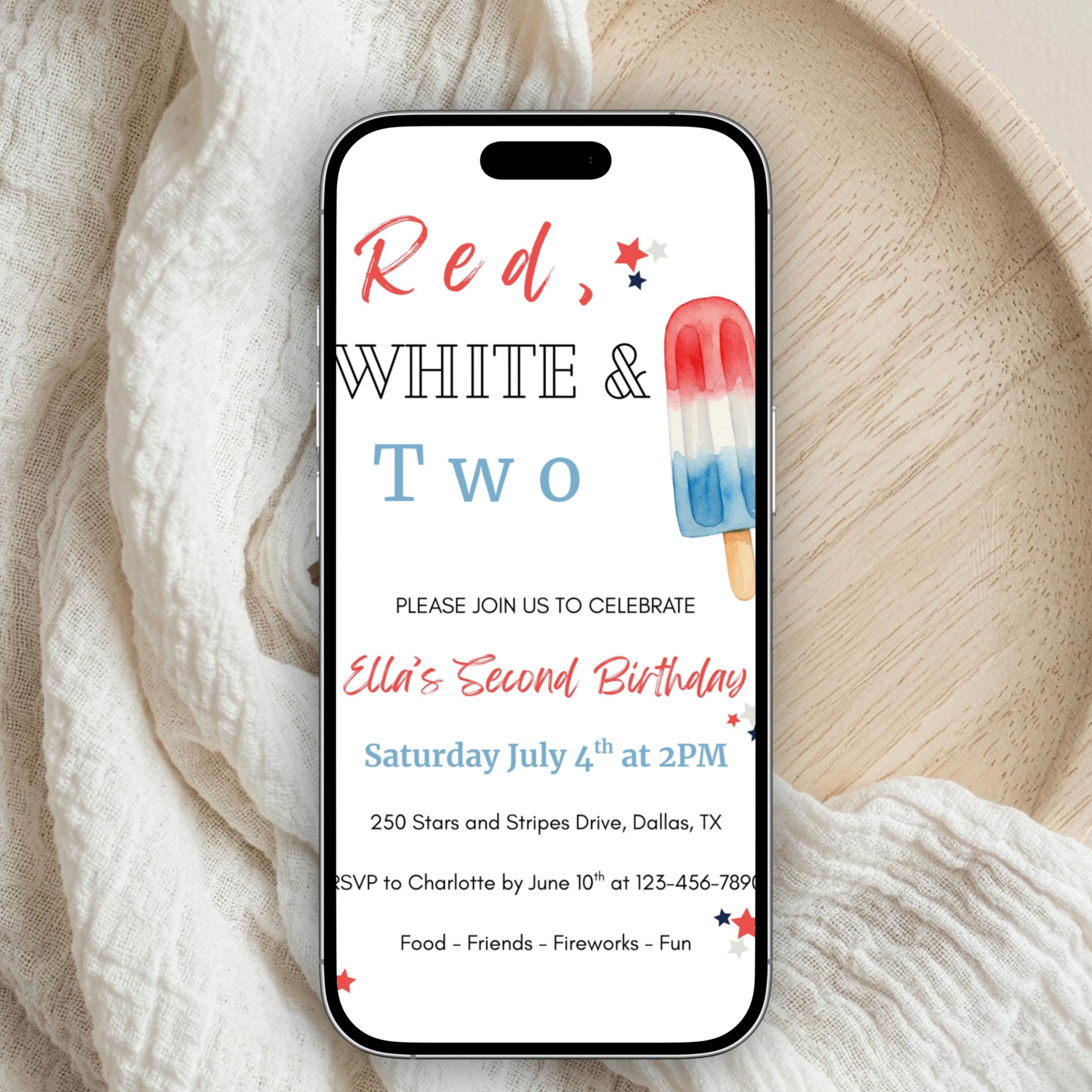 Red White & Two Patriotic Birthday Invitation Suite, 4th of July Party ...