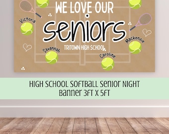Tennis Senior Night Banner, We Love Our Seniors, Sports Team Awards, Sport Banquet Decor, 3x5 ft, Editable Canva Template (Digital Download)