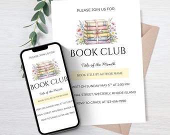 Editable Yellow Book Club Invitation Template for Canva (Digital Download)