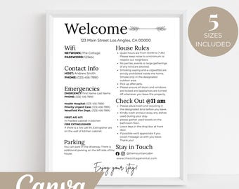 Airbnb Guest Welcome Sign Template, Editable Printable Guide for Hosts, VRBO Vacation Rental Printable, Beach, Wifi sign (Digital Download)