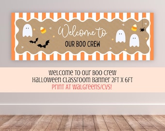 Boo Crew Classroom Banner, Cute Spooky Halloween Classroom Decor, 2x6ft Festive Welcome Sign, Editable Canva Template (Digital Download)