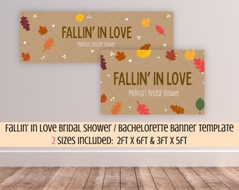 Fallin' In Love Bridal Shower Butcher Paper Banner, Fall Bachelorette Sign, Leaves and Dots Party Decor, Editable Canva Template