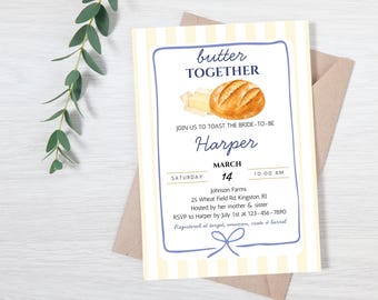 Butter Together Bridal Shower Invitation, Bread and Butter Invite, Handwritten Font, Editable Printable Canva Template (Digital Download)