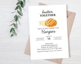 Butter Together Bridal Shower Invitation, Bread and Butter Invite, Handwritten Font, Editable Printable Canva Template (Digital Download)