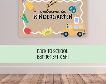 Back to School Themed Banner Template, Welcome to Kindergarten Classroom Decor, Editable Printable Canva Link (Digital Download)