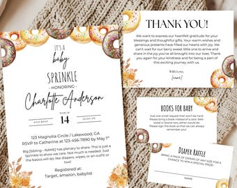 Fall Baby Sprinkle Shower Invitation Bundle, Autumn Baby Sprinkle Shower Invite Suite, Editable Printable Canva Template (Digital Download)