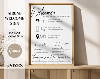 VRBO Vacation Rental Welcome Sign, Airbnb Guest, Things to Know, Printable Rental Decor, Beach House Rules Canva Template (Digital Download)