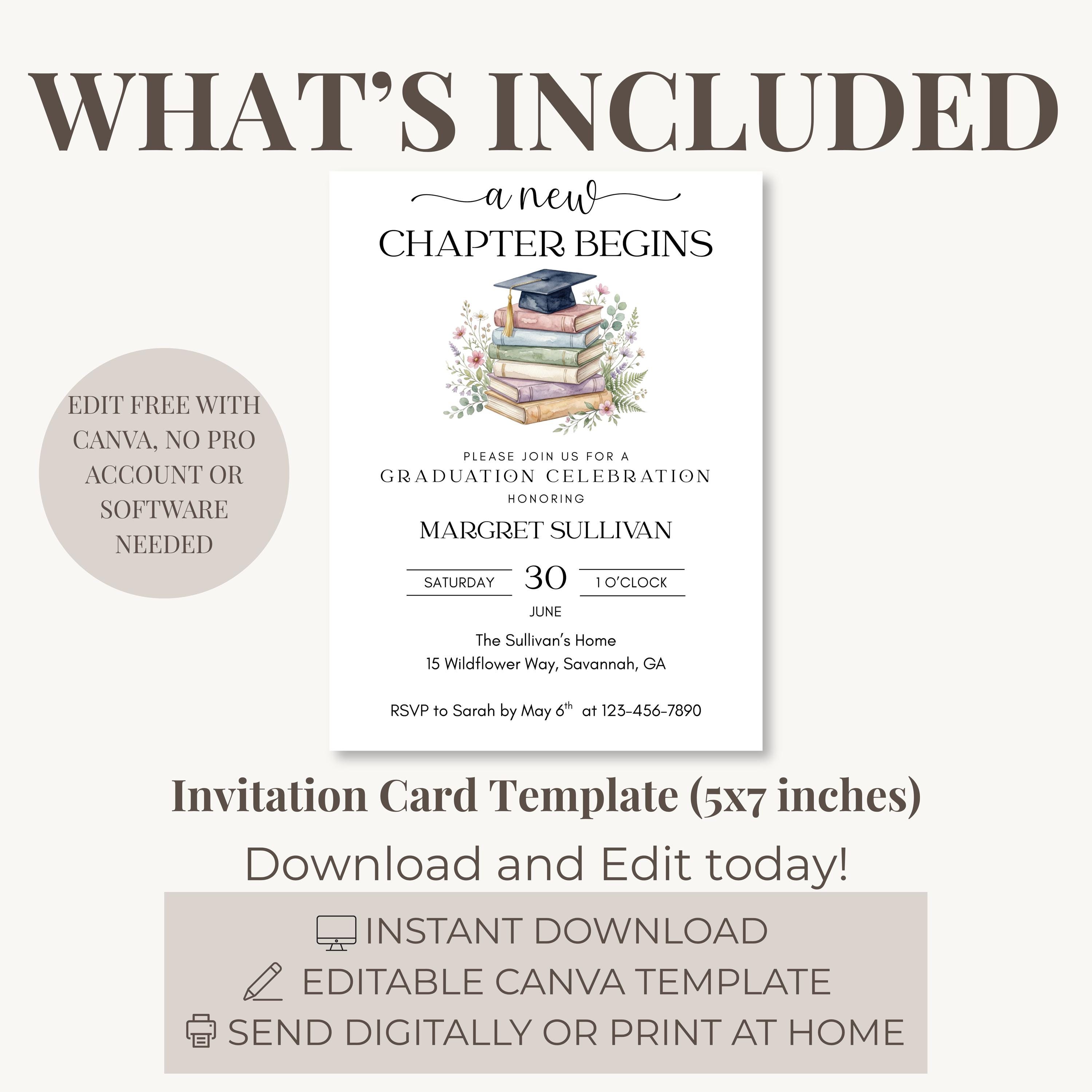 Editable, A New Chapter Begins Graduation Party Invitation, Bookish ...