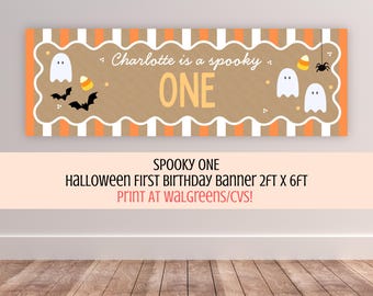 Spooky ONE Banner, Halloween First Birthday Sign, 2x6ft banner template, Editable Canva Template (Digital Download)