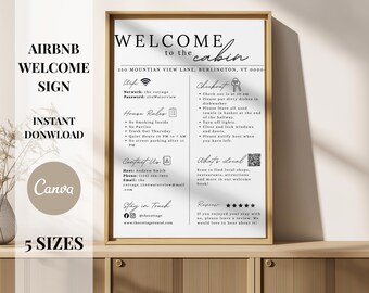 Welcome Sign for Short Term Rental, Summer Beach House Rules, Guest Arrival Information Poster, Editable Printable Canva Template