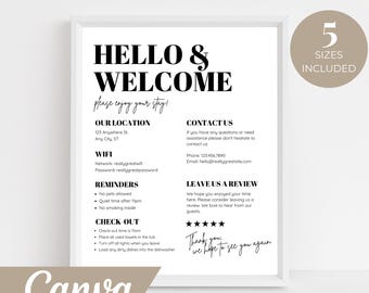 Welcome Sing for Airbnb Hosts, Guest Arrival Info Poster, Vacation Rental Printable, Things to Know, VRBO House Rules (Digital Download)