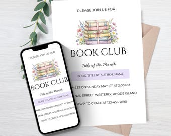 Editable Purple Book Club Invitation Template for Canva (Digital Download)