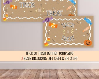 Trick or Treat Banner, Simple Fun Classroom Halloween Decor, Trick or Treat Sign, Home Halloween Decorations, Editable Canva Template