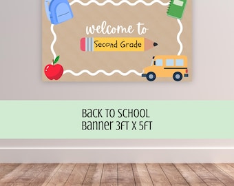 Welcome to Second Grade Banner, Back to School Sign, Editable Printable Canva Template (Digital Download)