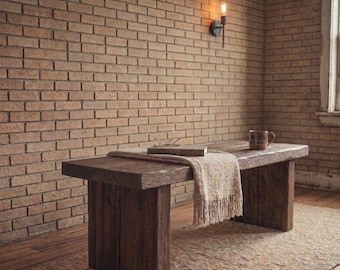 Mesa de centro rústica de madera maciza hecha a mano, estilo granja, muebles minimalistas para sala de estar.