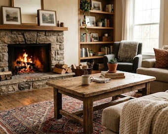 Mesa de centro de madera reciclada – Muebles de salón de madera maciza estilo rústico hechos a mano
