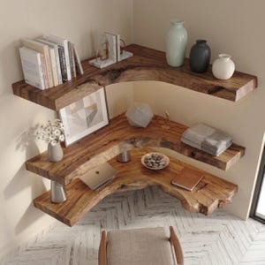 Live-Edge-Regal - Live-Edge-Regal - Wand-Eckregal - Holzregale - Rustikales Eckregal - Regal -