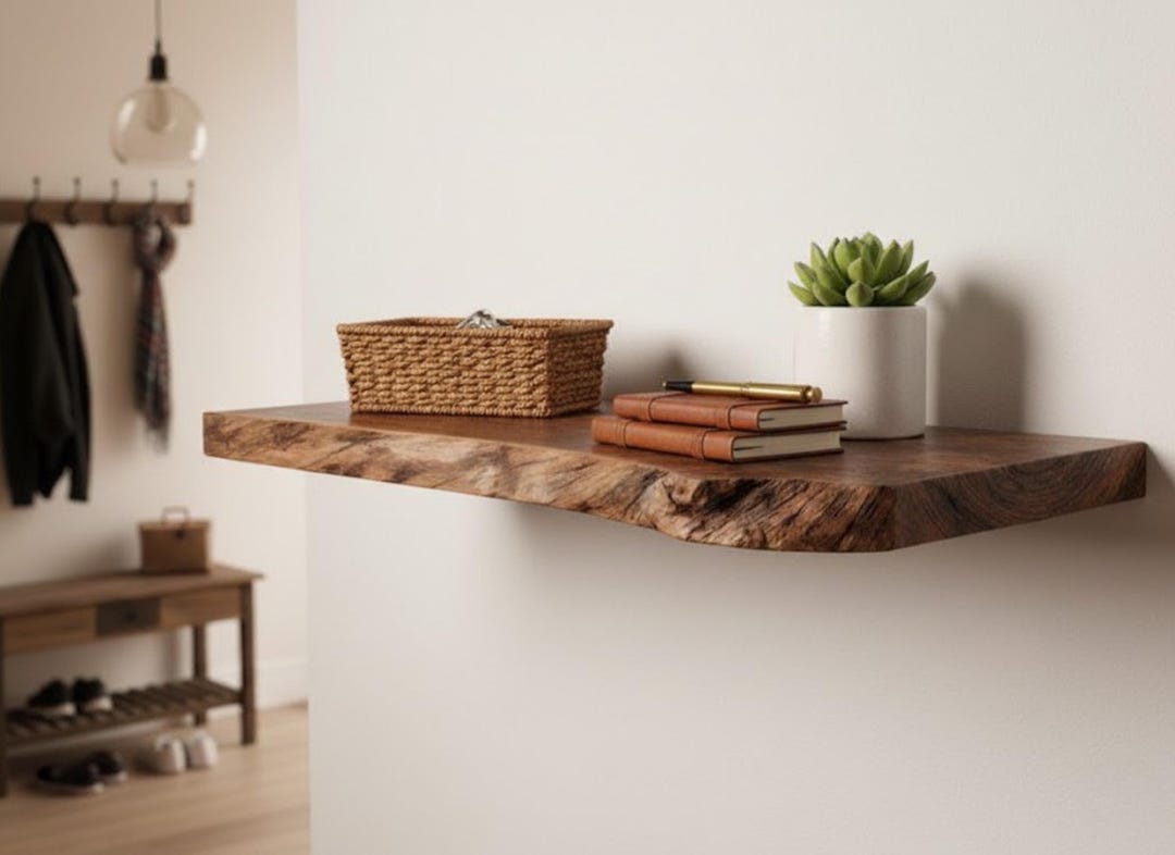 Floating Wood Wall Decor - Corner Wood Floating Shelf: Modern Rustic ...